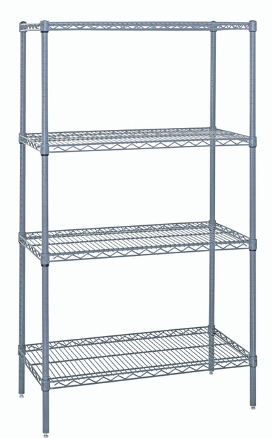 WR86-1260GY Wire Shelving Starter Kit, 60"W x 12"D x 86"H, 600 - 800 lb. capacity, includes (4) wire shelves and (4) posts, gray epoxy antimicrobial finish, NSF, shipped KD