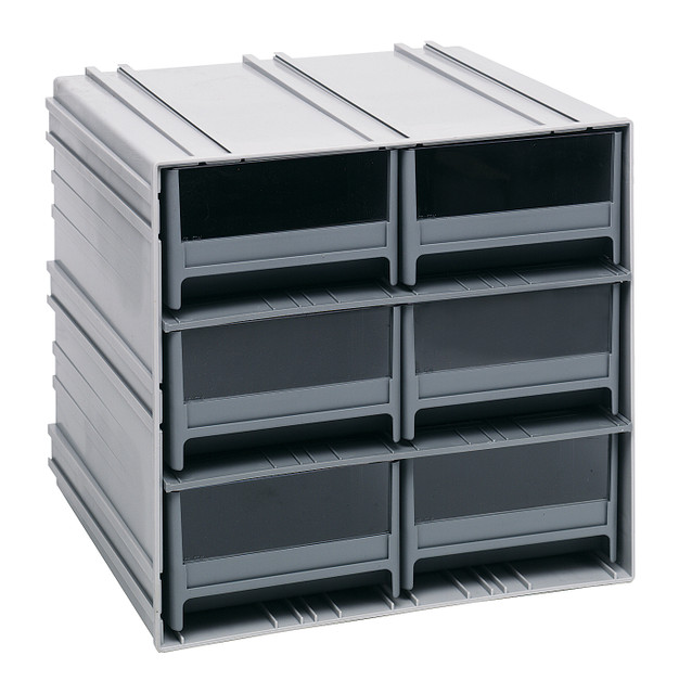 QIC-64GY Interlocking Storage Cabinets, 11-3/8"D x 11-3/4"W x 11"H, includes: (6) IDR204, windows and (2) dividers per drawer, cabinets interlock horizontally and vertically or can be mounted on wall, gray drawers