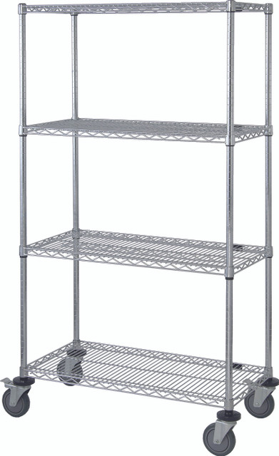 M1836C46 Chrome Mobile Cart 18"D x 36"W x 69"High with 4 Wire Shelves