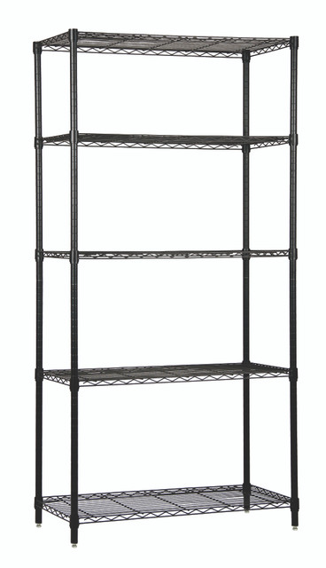 WR86-2448BK-5 Wire Shelving Starter Kit, 48"W x 24"D x 86"H, 600 - 800 lb. capacity, includes (5) wire shelves and (4) posts, black epoxy antimicrobial finish, NSF, shipped KD