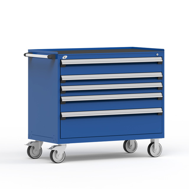 R5BHE-3403-ST055 Blue Mobile Cabinet with 5 Divided Drawers, 48"W X 24"D X 42 1/2"H