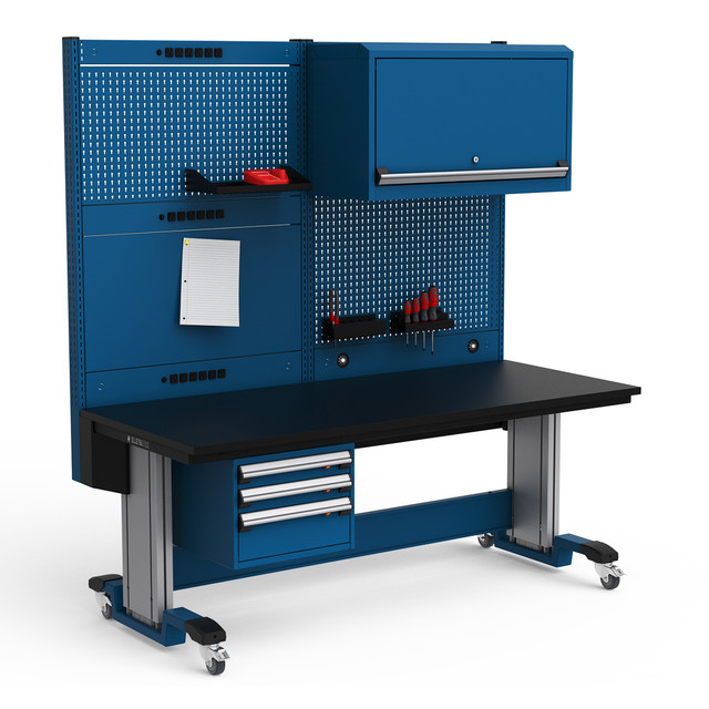 ElevaTek 72″W x 30″D x 77″–93″H Mobile Cantilever Workstation with Manual Height-Adjustable Plastic Laminate Top