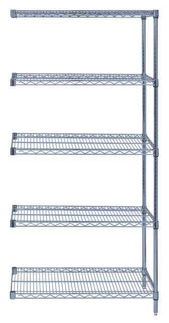 AD86-2142GY-5 Wire Shelving Add-On Kit, 42"W x 21"D x 86"H, 600 - 800 lb. capacity, includes (5) wire shelves, (2) posts and (10) S-Hooks, gray epoxy antimicrobial finish, NSF, shipped KD