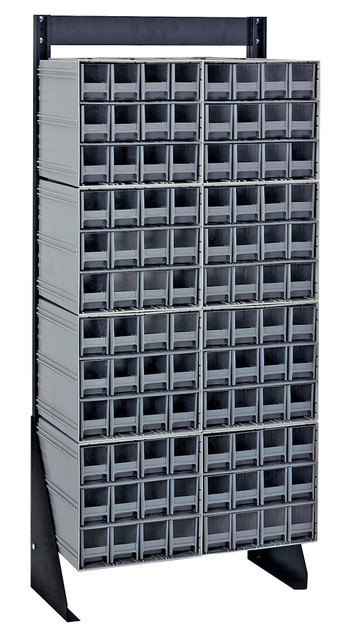 QIC-148-122GY Interlocking Storage Cabinets Floor Stand, single sided, 12"D x 23-5/8"W x 52"H, 300 lbs. load capacity, includes: (8) QIC-122, (96) gray drawers, 14 gauge steel, black coated finish