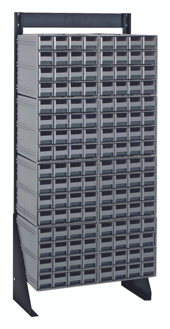 QIC-148-161GY Interlocking Storage Cabinets Floor Stand, single sided, 12"D x 23-5/8"W x 52"H, 300 lbs. load capacity, includes: (8) QIC-161, (128) gray drawers, 14 gauge steel, black coated finish