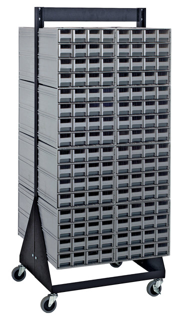 QIC-248-161GY Interlocking Storage Cabinets Floor Stand, double sided, 24"D x 23-5/8"W x 52"H, 750 lbs. load capacity, includes: (16) QIC-161, (256) gray drawers, 14 gauge steel, black coated finish