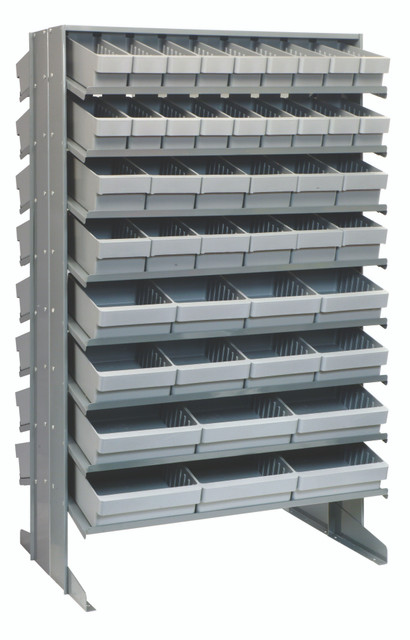 QPRD-5678GY Pick Rack, slopped, double sided, 24"L x 36"W x 60"H, 800 lbs. capacity, (16) shelves configuration, includes: (36) QED501, (24) QED601, (16) QED701 and (12) QED801 gray bins