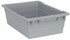 TUB2417-8GY Cross Stack Tub, 9.81 gallon capacity, 100 lb. weight capacity, built-in handle grips, bottom grooves for cross stacking, 1/4" drill hole pattern on bottom, polypropylene, gray, Made in USA