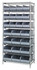 WR8-483485GY Bin Wire Shelving System, 36"W x 21"D x 74"H, 800 lbs load capacity per shelf, includes: (8) shelves, (12) SSB483 and (12) SSB485 gray bins, chrome plated finish, shipped KD