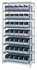 WR8-461GY Bin Wire Shelving System, 36"W x 18"D x 74"H, 800 lbs load capacity per shelf, includes: (8) shelves and (35) SSB461 gray bins, chrome plated finish, shipped KD