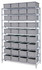 WR9-92060GY Bin Wire Shelving System, 48"W x 18"D x 74"H overall size, 800 lb. capacity per shelf, includes: (9) wire shelves, (4) posts, and (36) DG92060 gray containers, chrome plated finish
