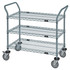 WRC-1848GY-3 Utility Cart, 48"W x 18"D x 37-1/2"H, (3) wire shelves, 1200 lb. capacity, (2) "U" shaped handles, open base, donut bumpers, (4) 5" polyurethane swivel casters (2 with brakes), gray epoxy antimicrobial finish, NSF