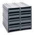 QIC-83GY Interlocking Storage Cabinets, 11-3/8"D x 11-3/4"W x 11"H, includes: (8) IDR203, windows and (2) dividers per drawer, cabinets interlock horizontally and vertically or can be mounted on wall, gray drawers