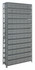 1875-602GY Shelving Unit, 18"D x 36"L x 75"H, heavy duty, 400 lb. load capacity per shelf, includes: (13) shelves, (72) 17-7/8"L x 5-9/16"W x 4-5/8"H (QED602) gray black bins, uprights and cross bars, galvanized steel finish