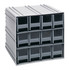 QIC-122GY Interlocking Storage Cabinets, 11-3/8"D x 11-3/4"W x 11"H, includes: (12) IDR202, windows and (2) dividers per drawer, cabinets interlock horizontally and vertically or can be mounted on wall, gray drawers