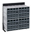 QIC-124-122GY Interlocking Storage Cabinets Floor Stand, single sided, 12"D x 23-5/8"W x 28"H, 300 lbs. load capacity, includes: (4) QIC-122, (48) gray drawers, 14 gauge steel, black coated finish