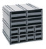 QIC-8143GY Interlocking Storage Cabinets, 11-3/8"D x 11-3/4"W x 11"H, includes: (8) IDR201 and (4) IDR203, windows and (2) dividers per drawer, cabinets interlock horizontally and vertically or can be mounted on wall, gray drawers