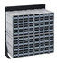 QIC-124-161GY Interlocking Storage Cabinets Floor Stand, single sided, 12"D x 23-5/8"W x 28"H, 300 lbs. load capacity, includes: (4) QIC-161, (64) gray drawers, 14 gauge steel, black coated finish