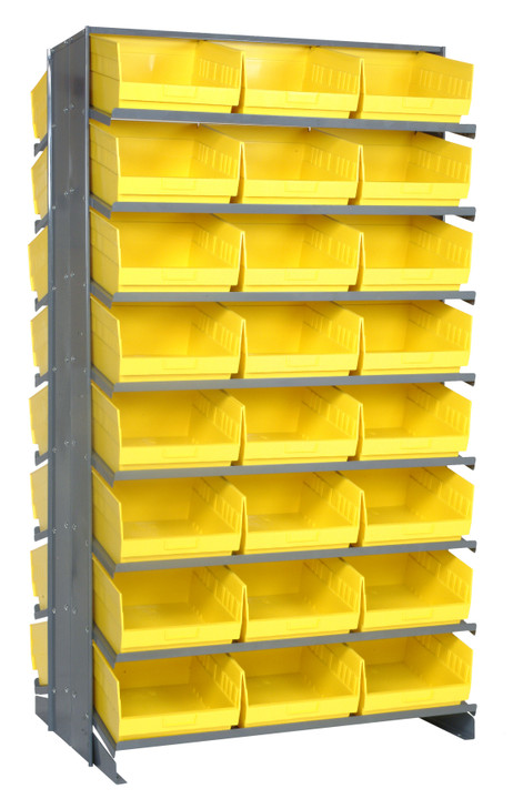 QPRD-209YL Pick Rack, slopped, double sided, 24"L x 36"W x 63-1/2"H, 800 lbs. capacity, (16) shelves configuration, includes: (48) QSB207 yellow bins