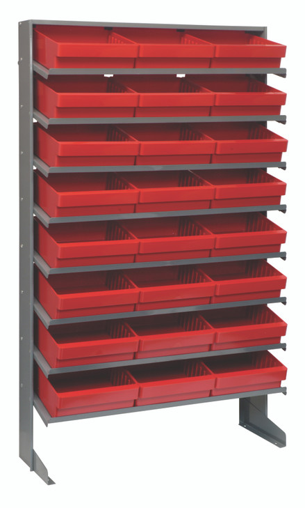 QPRS-801RD Pick Rack, slopped, single sided, 12"D x 36"W x 63-1/2"H, 400 lbs. capacity, includes: (8) shelves and (24) QED801 red bins, galvanized steel