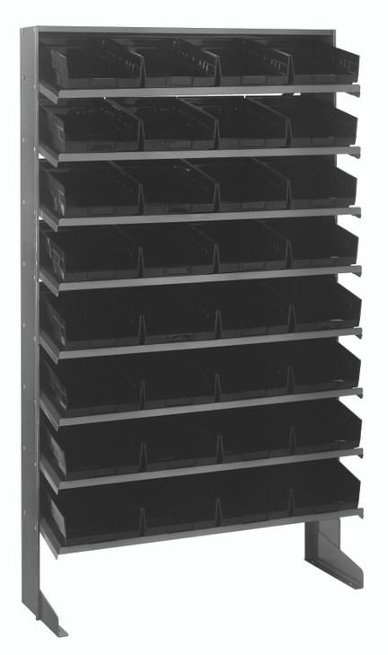 QPRS-107BK Pick Rack, slopped, single sided, 12"D x 36"W x 60"H, 400 lbs. capacity, includes: (8) shelves and (32) QSB107 black bins, galvanized steel