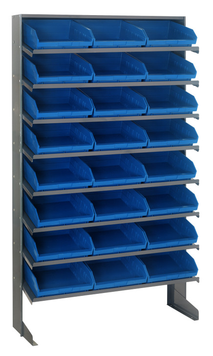 QPRS-109BL Pick Rack, slopped, single sided, 12"D x 36"W x 60"H, 400 lbs. capacity, includes: (8) shelves and (24) QSB109 blue bins, galvanized steel