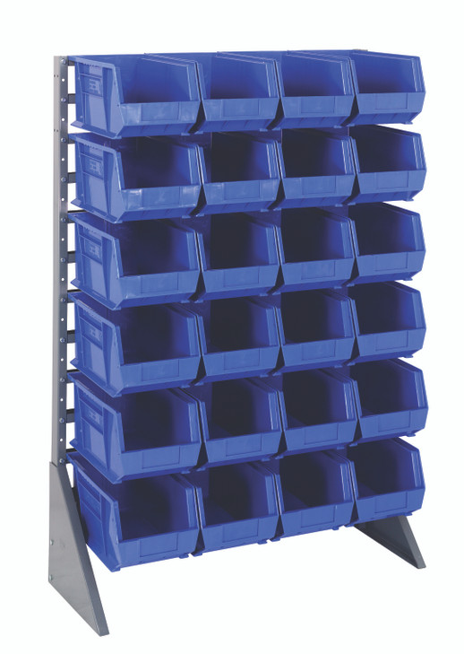 QRU-12S-240-24BL Rail Rack, single sided, 36"L x 15"W x 53"H, 600 lbs load capacity, includes: (12) rails and (24) QUS240 blue bins, galvanized steel