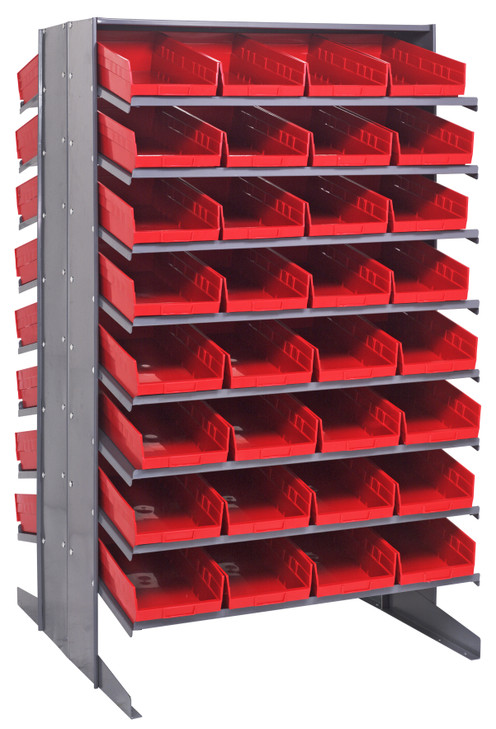 QPRD-108RD Pick Rack, slopped, double sided, 36"L x 36"W x 60"H, 800 lbs. capacity, (16) shelves configuration, includes: (64) QSB108 red bins