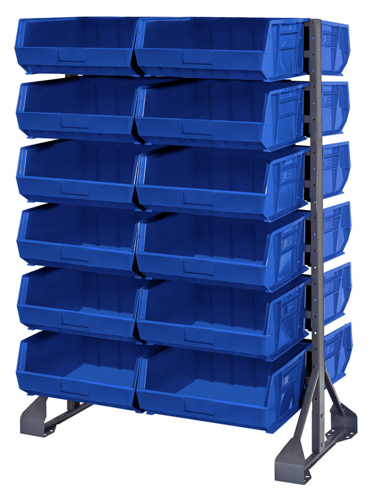 QRU-12D-250-24BL Rail Rack, double sided, 36"L x 20"W x 53"H, 1500 lbs load capacity, includes: (12) rails and (24) QUS250 blue bins, galvanized steel