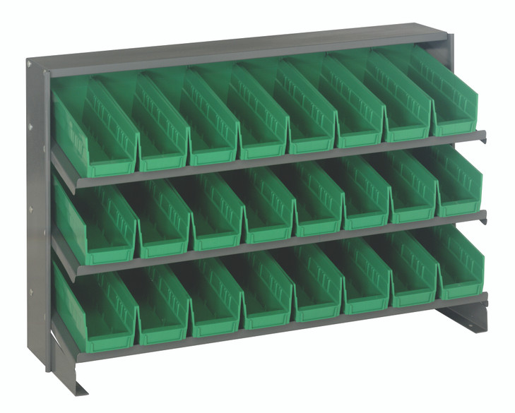QPRHA-101GN Pick Rack, slopped, bench style, 12-1/2"L x 36"W x 23"H, 250 lbs. capacity, (3) shelves configuration, includes: (24) QSB101 green bins