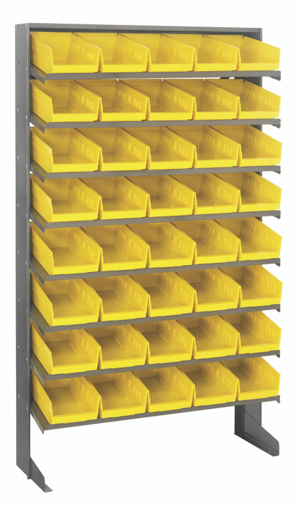 QPRS-102YL Pick Rack, slopped, single sided, 12"D x 36"W x 60"H, 400 lbs. capacity, includes: (8) shelves and (40) QSB102 yellow bins, galvanized steel