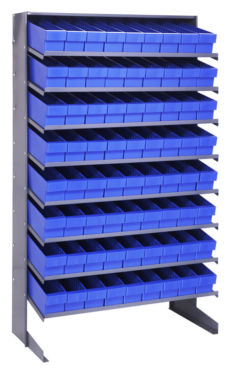 QPRS-604BL Pick Rack, slopped, single sided, 18"D x 36"W x 60"H, 400 lbs. capacity, includes: (8) shelves and (72) QED604 blue bins, galvanized steel