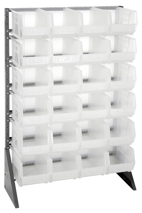 QRU-12S-240-24CL Rail Rack, single sided, 36"L x 15"W x 53"H, 600 lbs load capacity, includes: (12) rails and (24) QUS240 clear bins, galvanized steel
