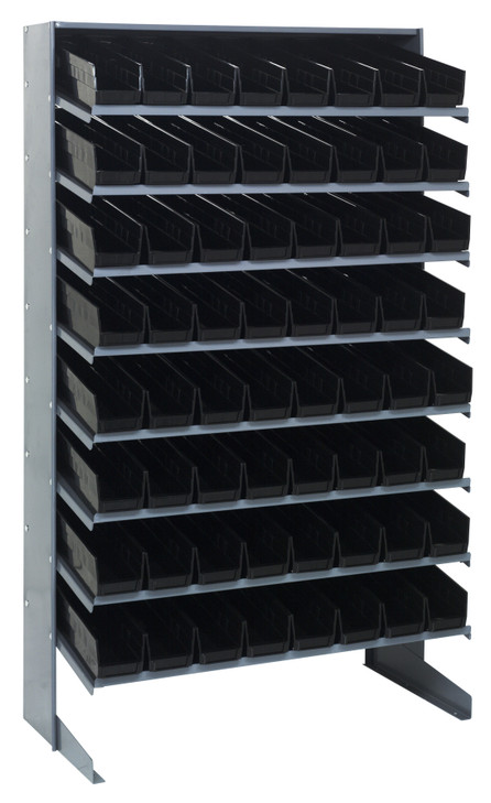 QPRS-103BK Pick Rack, slopped, single sided, 18"D x 36"W x 60"H, 400 lbs. capacity, includes: (8) shelves and (64) QSB103 black bins, galvanized steel