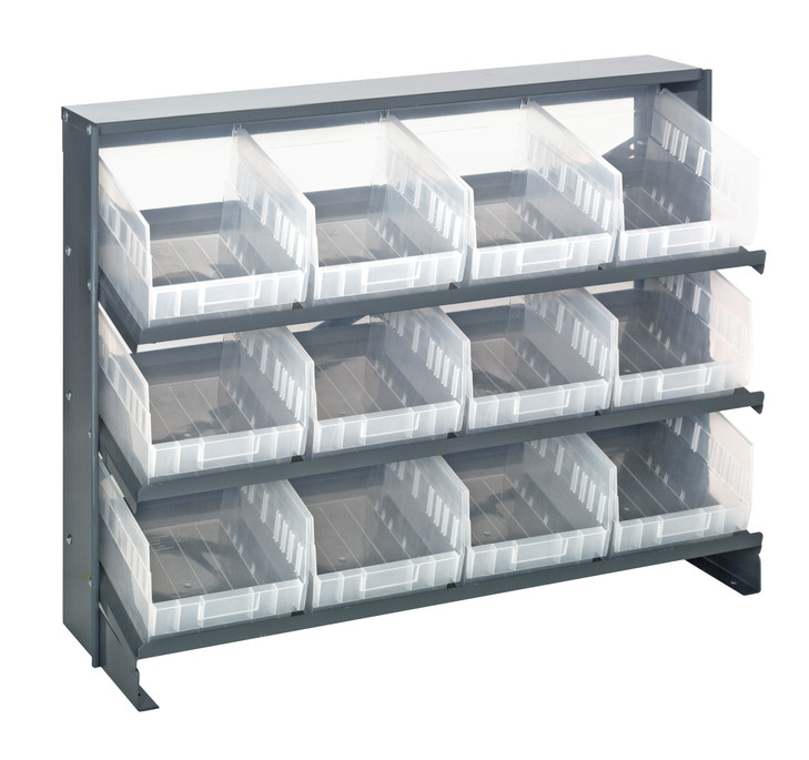 QPRHA-207CL Pick Rack, slopped, bench style, 12-1/2"L x 36"W x 26-1/2"H, 250 lbs. capacity, (3) shelves configuration, includes:: (12) QSB207 clear bins