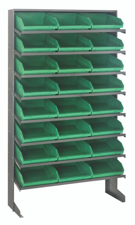 QPRS-109GN Pick Rack, slopped, single sided, 12"D x 36"W x 60"H, 400 lbs. capacity, includes: (8) shelves and (24) QSB109 green bins, galvanized steel