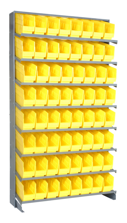QPRS-201YL Pick Rack, slopped, single sided, 12"D x 36"W x 63-1/2"H, 400 lbs. capacity, includes: (8) shelves and (64) QSB201 yellow bins, galvanized steel