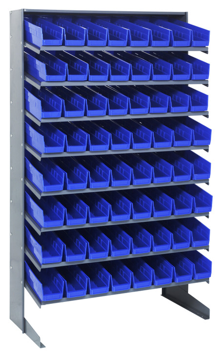 QPRS-103BL Pick Rack, slopped, single sided, 18"D x 36"W x 60"H, 400 lbs. capacity, includes: (8) shelves and (64) QSB103 blue bins, galvanized steel