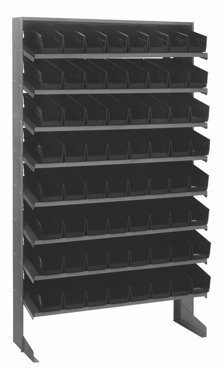 QPRS-101BK Pick Rack, slopped, single sided, 12"D x 36"W x 60"H, 400 lbs. capacity, includes: (8) shelves and (64) QSB101 black bins, galvanized steel