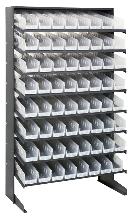 QPRS-103CL Pick Rack, slopped, single sided, 18"D x 36"W x 60"H, 400 lbs. capacity, includes: (8) shelves and (64) QSB103 clear bins, galvanized steel