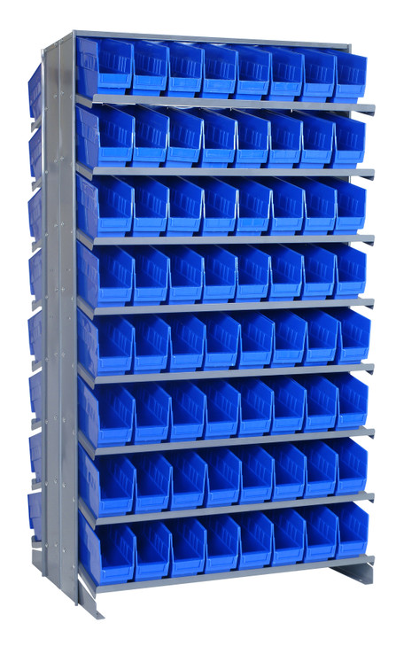 QPRD-201BL Pick Rack, slopped, double sided, 24"L x 36"W x 63-1/2"H, 800 lbs. capacity, (16) shelves configuration, includes: (128) QSB201 blue bins