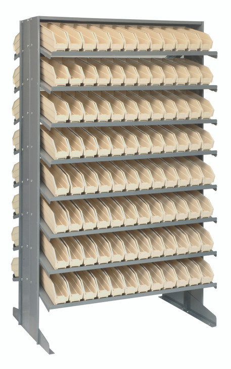 QPRD-100IV Pick Rack, slopped, double sided, 24"L x 36"W x 60"H, 800 lbs. capacity, (16) shelves configuration, includes: (192) QSB100 ivory bins