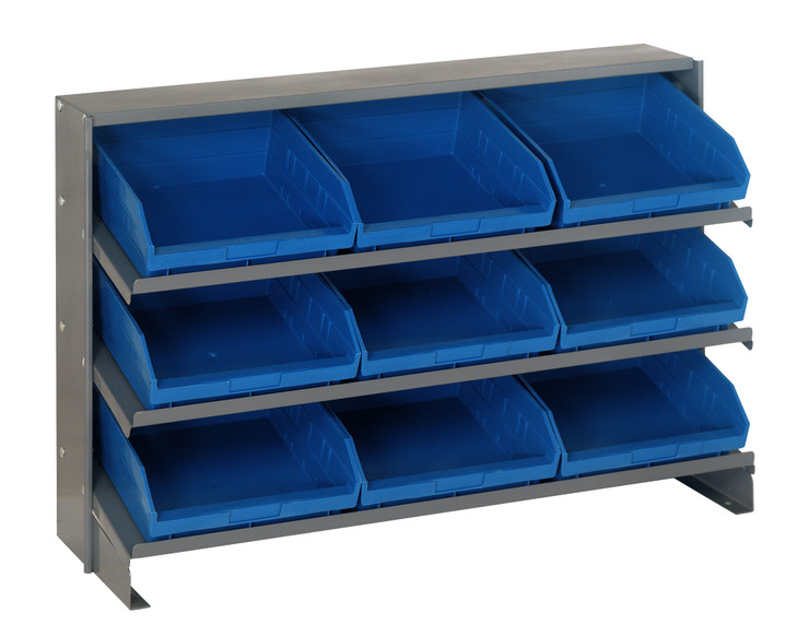 QPRHA-109BL Pick Rack, slopped, bench style, 12-1/2"L x 36"W x 23"H, 250 lbs. capacity, (3) shelves configuration, includes: (9) QSB109 blue bins