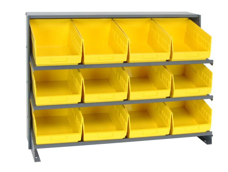 QPRHA-207YL Pick Rack, slopped, bench style, 12-1/2"L x 36"W x 26-1/2"H, 250 lbs. capacity, (3) shelves configuration, includes:: (12) QSB207 yellow bins