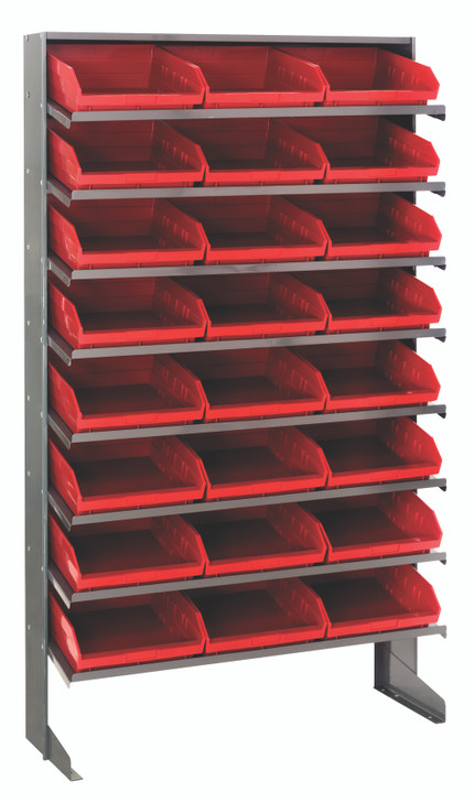 QPRS-109RD Pick Rack, slopped, single sided, 12"D x 36"W x 60"H, 400 lbs. capacity, includes: (8) shelves and (24) QSB109 red bins, galvanized steel