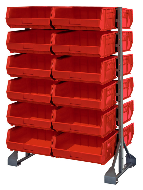 QRU-12D-250-24RD Rail Rack, double sided, 36"L x 20"W x 53"H, 1500 lbs load capacity, includes: (12) rails and (24) QUS250 red bins, galvanized steel