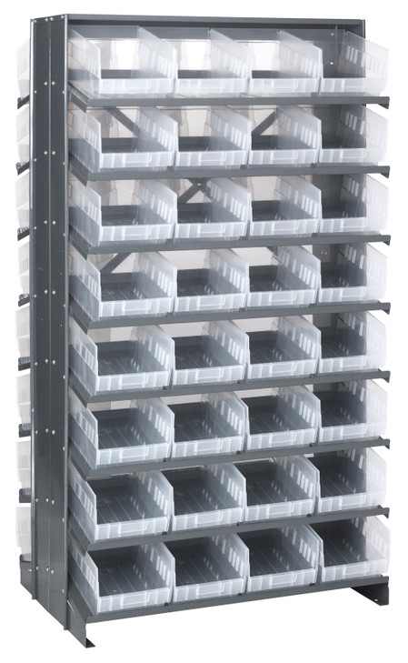 QPRD-207CL Pick Rack, slopped, double sided, 24"L x 36"W x 63-1/2"H, 800 lbs. capacity, (16) shelves configuration, includes: (64) QSB207 clear bins