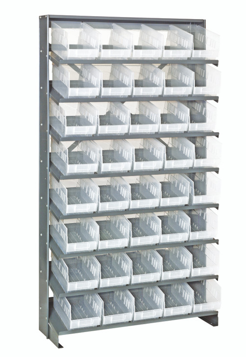 QPRS-202CL Pick Rack, slopped, single sided, 12"D x 36"W x 63-1/2"H, 400 lbs. capacity, includes: (8) shelves and (40) QSB202 clear bins, galvanized steel