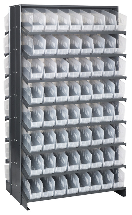 QPRD-201CL Pick Rack, slopped, double sided, 24"L x 36"W x 63-1/2"H, 800 lbs. capacity, (16) shelves configuration, includes: (128) QSB201 clear bins