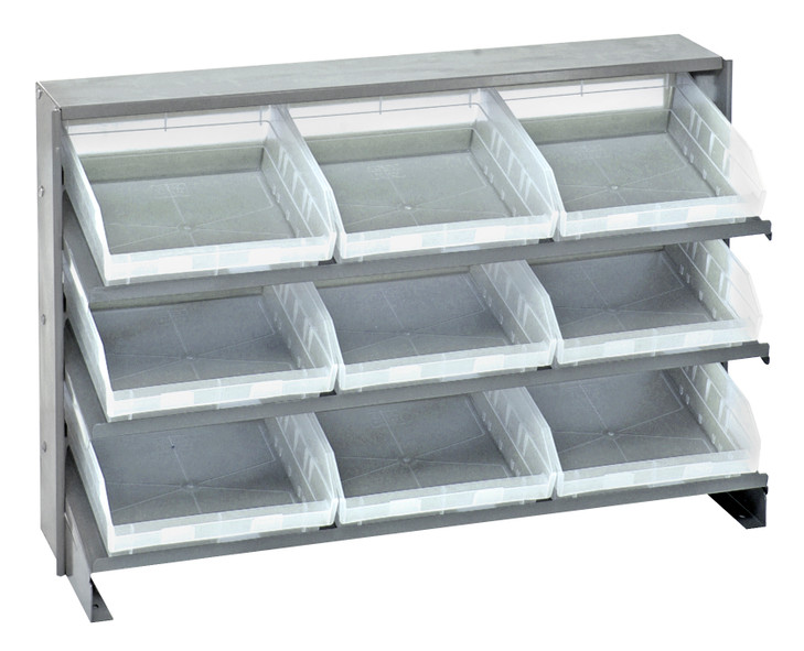 QPRHA-109CL Pick Rack, slopped, bench style, 12-1/2"L x 36"W x 23"H, 250 lbs. capacity, (3) shelves configuration, includes: (9) QSB109 clear bins